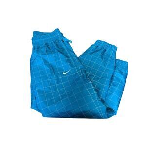 Nike NRG Flash Track Pants Sz.Small Blue Relaxed Fit, Check Pattern Tech Satin